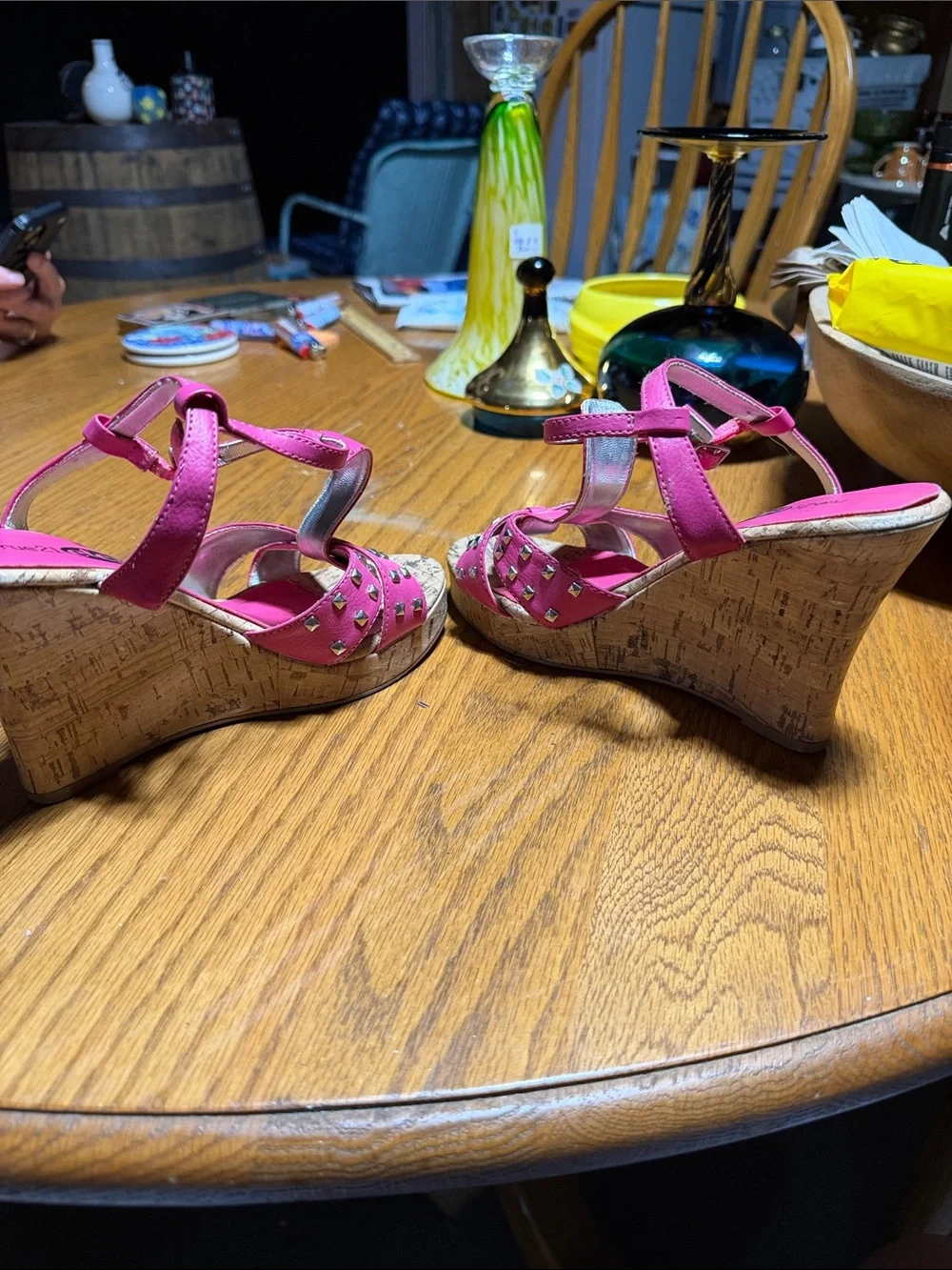 Rue21 Hot Pink Cork Wedge Sandals with Silver Accents